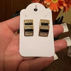 Vintage Swarovski S.A.L Goldtone Black/Clear Crystal Post Earrings